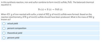 Answered: In this synthesis reaction, iron and… | bartleby