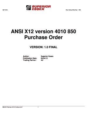 Fillable Online Ansi X Version Purchase Order Superior