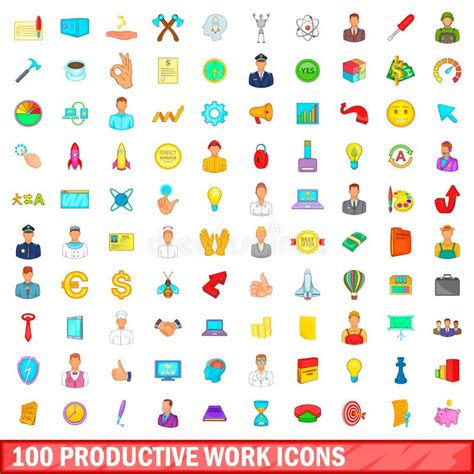 Iconos Productivos Fijados Estilo Del Trabajo De La Historieta