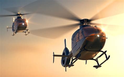 Eurocopter EC135, Airbus Helicopters H135, modern light helicopters, sky, sunset, HD wallpaper ...