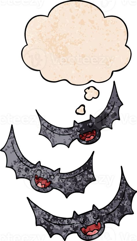 Cartoon Vampire Bats And Thought Bubble In Grunge Texture Pattern Style