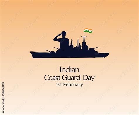 Indian Coast Guard Day 1st February Holiday Concept Banner Poster Card Flat Illustration