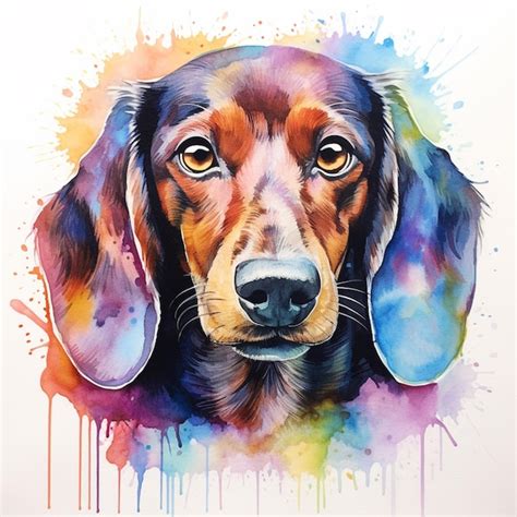 Una Pintura De Un Perro Con La Cara Negra Y Un Fondo Azul Y Amarillo