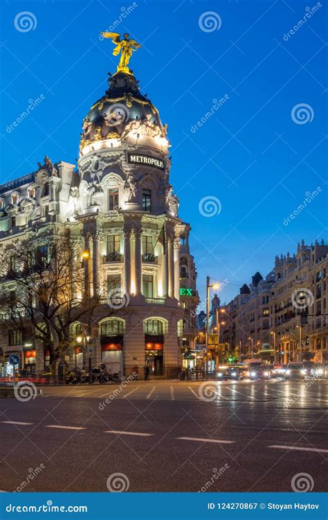 Sunset View Of Gran Via And Metropolis Building Edificio Metropolis In