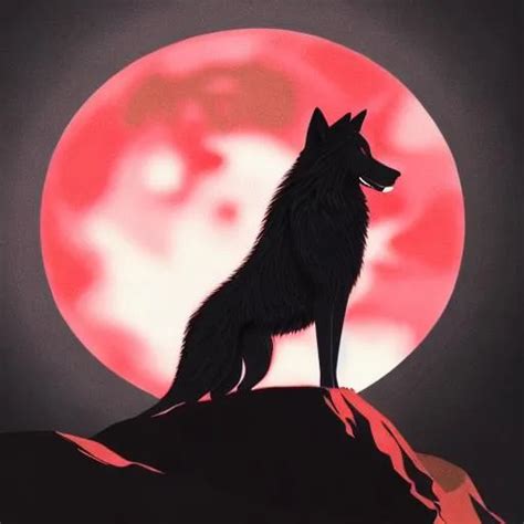 A Hyper Realistic Black Wolf With A Red Moon Super R Openart