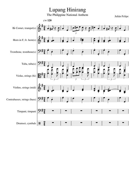 Lupang Hinirang Philippine National Anthem Sheet Music For Trombone Cornet Tuba French Horn