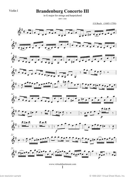 Brandenburg Concerto III sheet music for strings and harpsichord