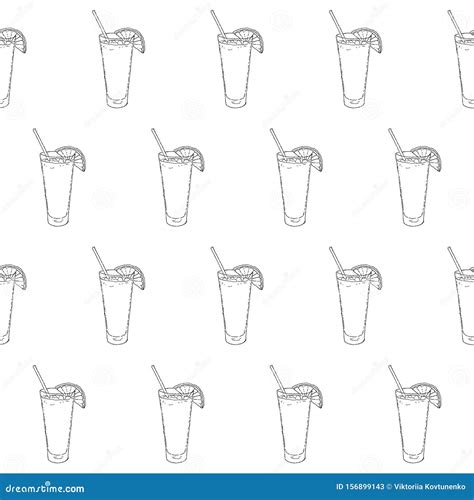 Sex On The Beach Cocktail Seamless Pattern Glass On White Isolated Background Vector