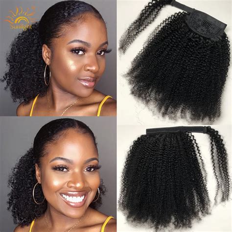 Afro Kinky Encaracolado Rabo De Cavalo Cabelo Humano Extens Es De Rabo