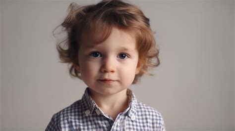 Um Menino De Cabelos Loiros E Olhos Azuis Fica Na Frente De Um Fundo