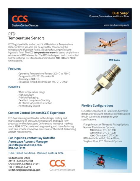 Rtd Series Temperature Sensors Data Sheet Aviaexpo