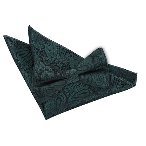 Dqt Woven Floral Paisley Emerald Green Mens Pre Tied Bow Tie Hanky