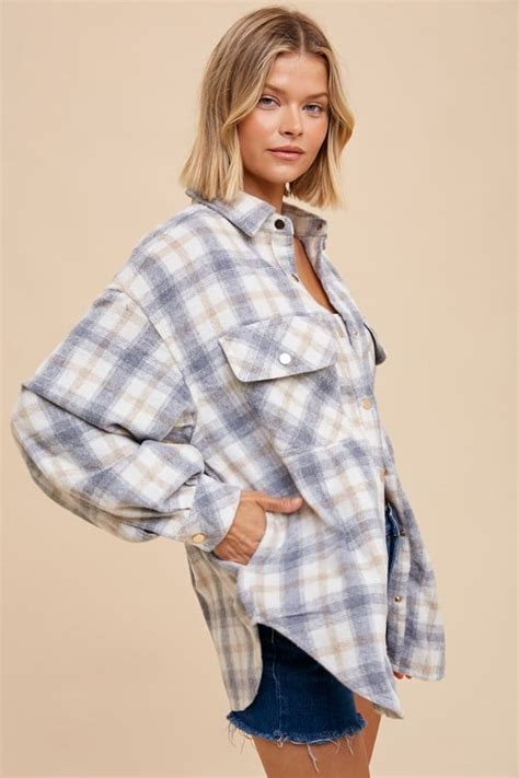 Oversized Plaid Shacket Luckee Star Adornments