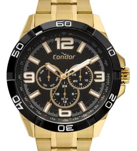 Relógio Masculino Dourado Condor Fundo Preto Original