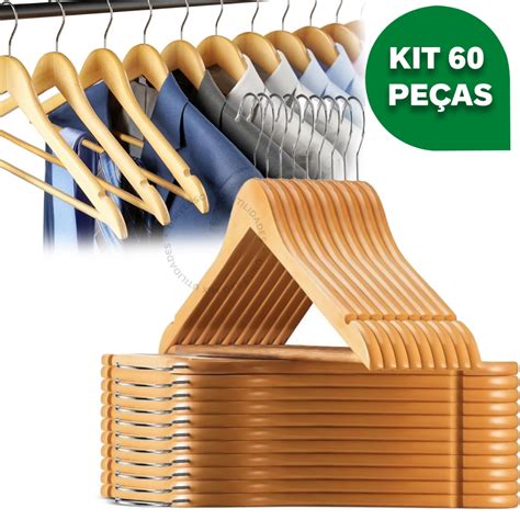 Kit Cabides De Madeira Premium Marfim Para Roupas Cal A Gancho