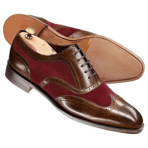 Handmade Men Brown And Burgundy Wing Tip Shoes Men Two Tone Formal Shoes Handmade Wingtip