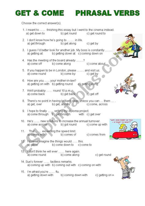 MULTIPLE CHOICE GET COME PHRASAL VERBS ESL Worksheet By AwEsome19