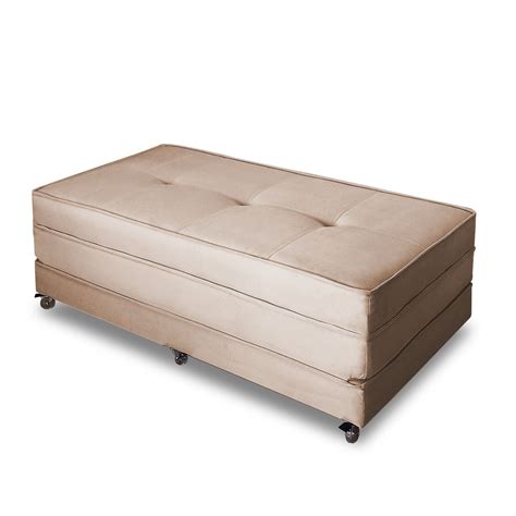 Puff Cama Dobrável Casal 130cm Zari Suede Caramelo MadeiraMadeira