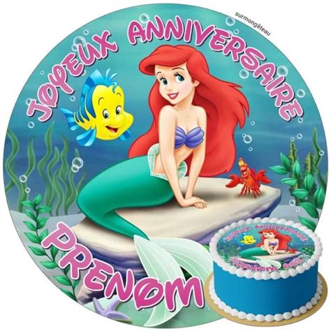 ARIEL LA PETITE Sirène Décoration de gâteau comestible disque