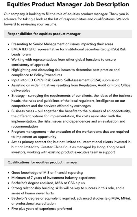 Equities Product Manager Job Description Velvet Jobs