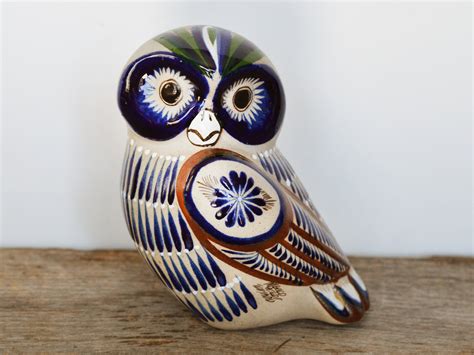 Vintage Tonala Large Owl Mexican Pottery Signed Mateos Tostado