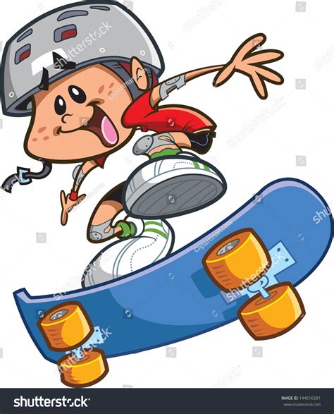 Happy Cartoon Skateboard Boy Wearing Helmet Stock Vector 144516581