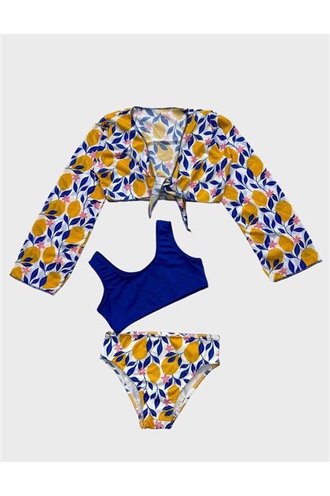 Fil Kids Kız Çocuk Mavi Yaprak Desenli Pareolu 3 Parça Bikini Takımı Fiyatı Yorumları Trendyol