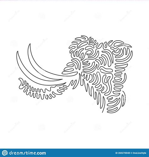 Single Swirl Continuous Line Drawing Of Cute Mammoth Abstract Art