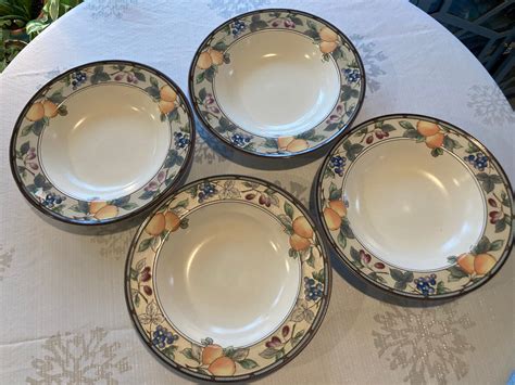 Set Of Mikasa Intaglio Garden Harvest Rimmed Soup Bowls Cac