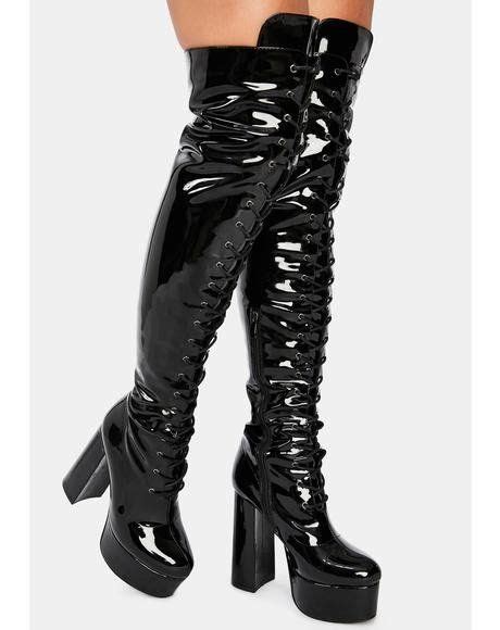 AZALEA WANG Thigh High Vegan Leather Boots Black Thigh High Boots