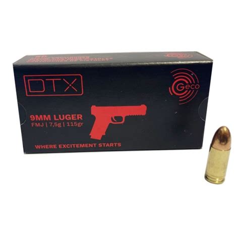 GECO CARTUCCE CAL 9 LUGER 9x19 DTX FMJ 115grs Conf Da 50pz