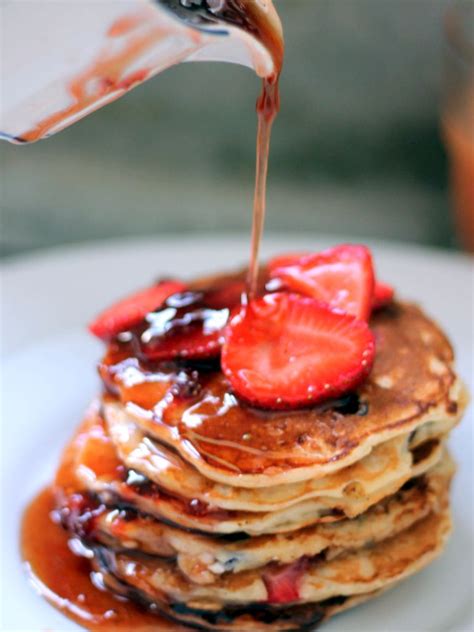 Fluffy Greek Yogurt Blueberry Pancakes With Strawberry Maple Syrup Ambitious Kitchen Recipe