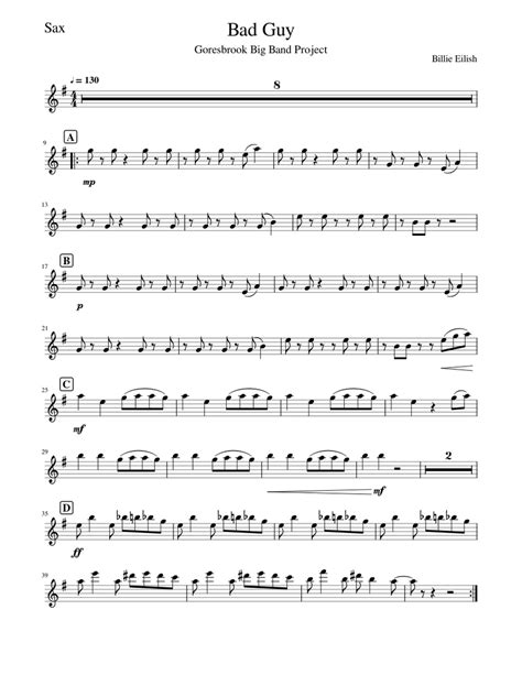 Bad Guy Sax Sheet Music For Saxophone Alto Jazz Band Download And