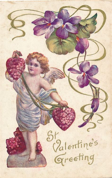 Valentine Antique 1909 Valentine Postcard Cherub Holding Heart