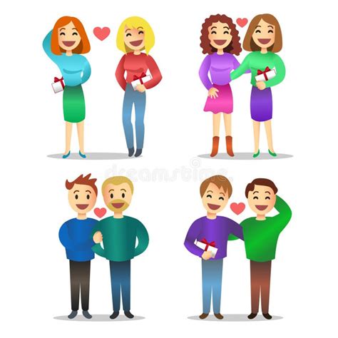 Los Pares Gay Románticos Amor Relación Enamoraron a Gente Ilustración del Vector