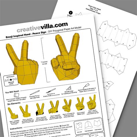 Emoji inspired Hand - Peace Sign - Victory - DIY Low Poly Paper Model ...