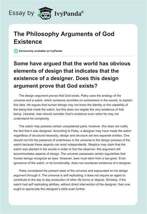 The Philosophy Arguments Of God Existence 1283 Words Essay Example