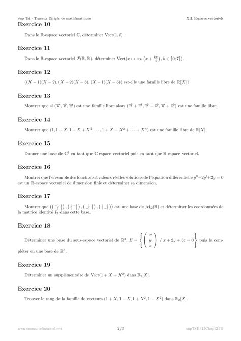 Exercices Espaces Vectoriels AlloSchool