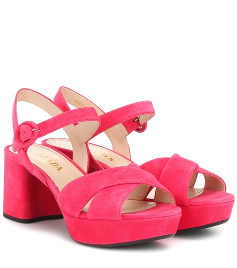 Prada Suede Platform Sandals in Pink - Lyst