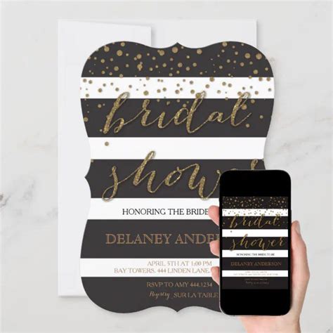 Gold Glitter Striped Bridal Shower Invitation Zazzle