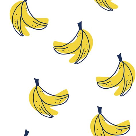 Banana Seamless Pattern Sweet Fruit Contour Drawing With Colored