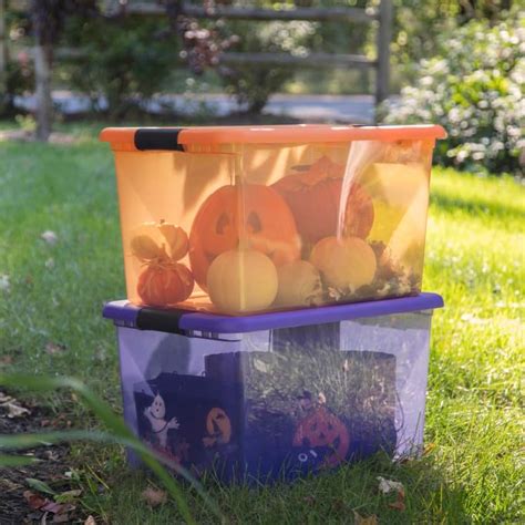 Sterilite 64 Qt Orange Transparent Latching Plastic Box Tote By