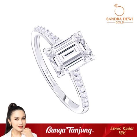 Jual CINCIN BAGUETTE LUXE SANDRA DEWI EMAS 18K BUNGA TANJUNG GOLD