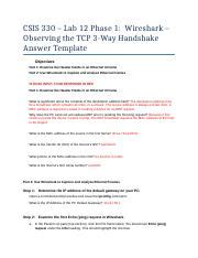 Lab12 Docx CSIS 330 Lab 12 Phase 1 Wireshark Observing The TCP 3