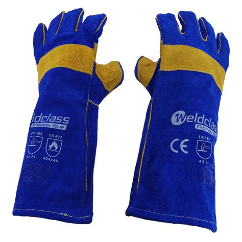 Weldclass Promax Blue Mig Stick Welding Gloves 1 Pair 40cm Long