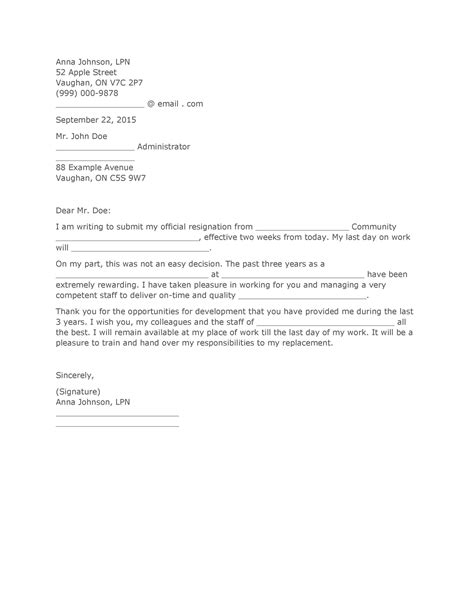 Two Weeks Notice Letters Resignation Letter Templates