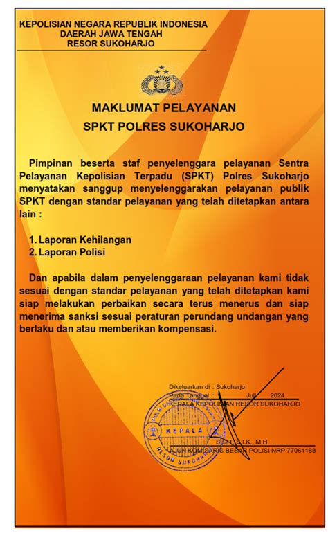 Pelayanan Surat Keterangan Tanda Lapor Kehilangan SKTLK SPKT