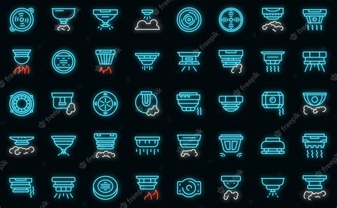 Premium Vector Smoke Detector Icons Set Outline Vector Alarm Celling Vector Neon