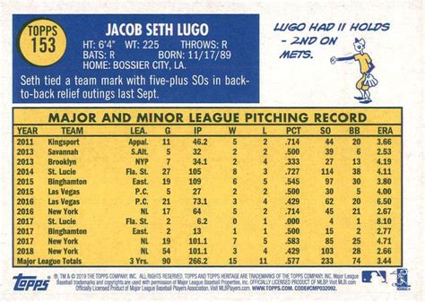 2019 Topps Heritage 153 Seth Lugo Trading Card Database