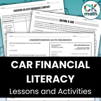 Car Financial Literacy Lessons Activities Car Loan Payments Auto